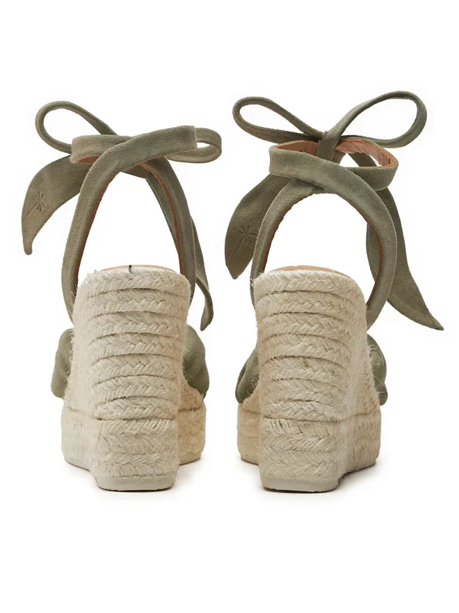 Green Suede Wedge Espadrille with Knot - Image 4